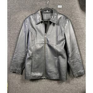 Jacqueline Ferrar Genuine Leather Moto Jacket Womens Size L Black Full Zip Biker